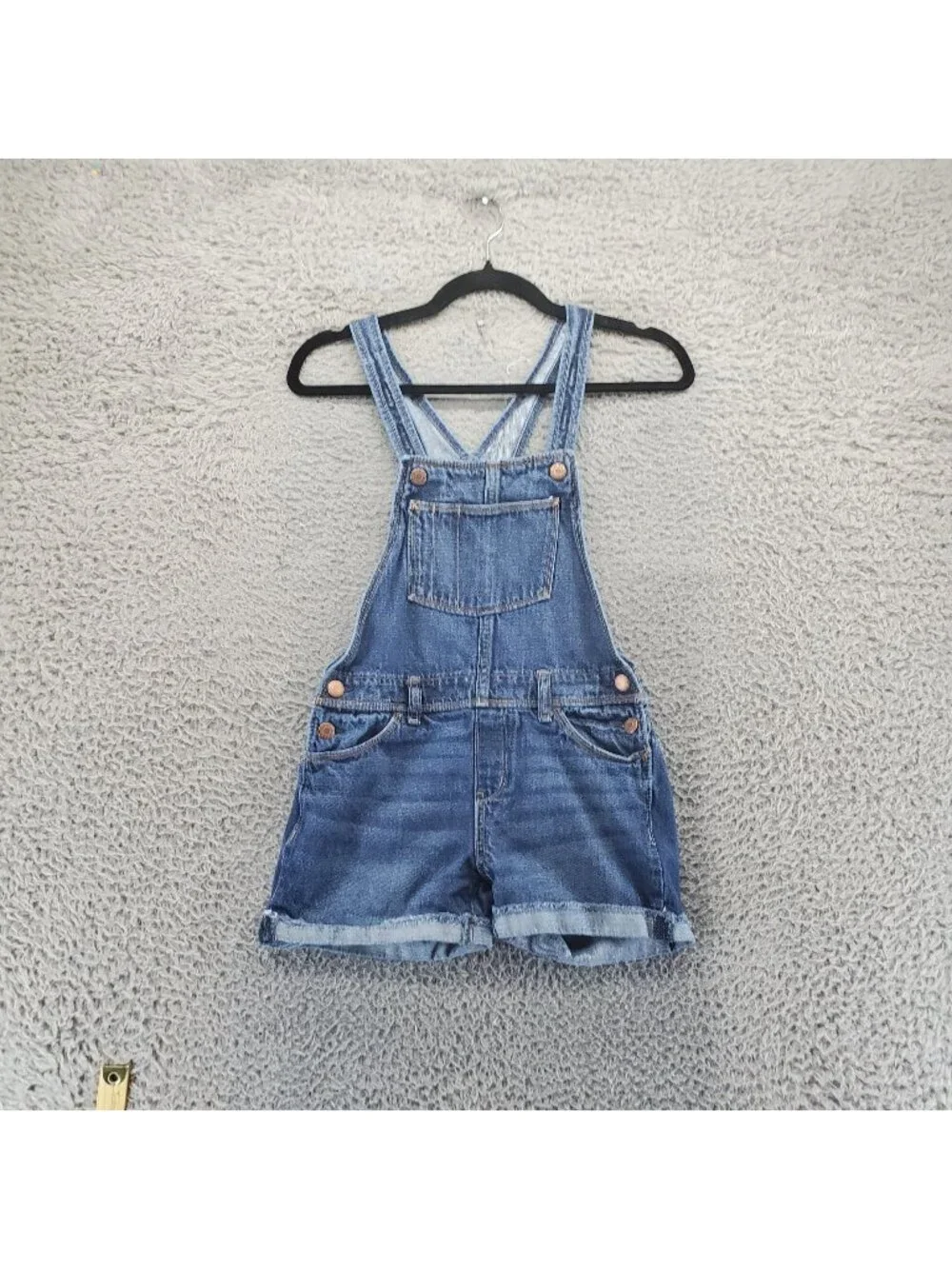 Old Navy Shorts Girls Large Blue Denim Adjustable Straps Rolled Hem